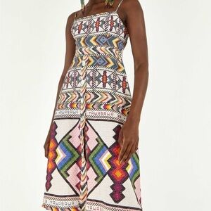 FARM Rio Tribal-Print Multicolor Midi Dress with Rope Tie